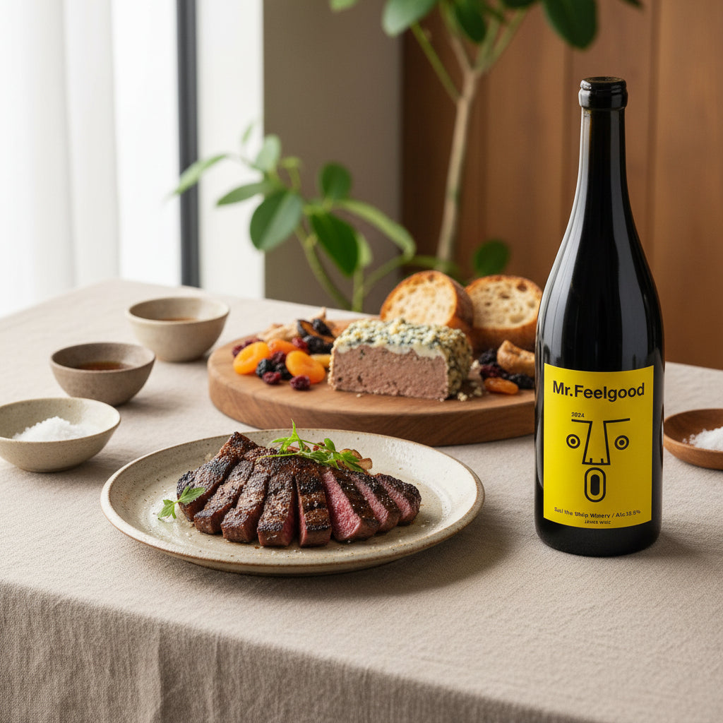 牛ハラミのグリル

熟した黒果実のコクと
牛肉の旨味がよく合います。
シンプルな塩胡椒がおすすめ。

ラム肉のロースト

スパイスの香りと
シラーやムールヴェードルの
ニュアンスがよく合います。

デミグラス系ハンバーグ

果実味のボリュームがあるため
濃いめのソースにも負けません。

ブルーチーズ

塩味とコクに対して
果実の甘い香りがバランス良く広がります。

ドライフルーツ入りパテ

イチジクやプルーンなど
ワインの香りとリンクします。

飲み方
16℃前後で。
抜栓後30分くらいで香りが広がります。